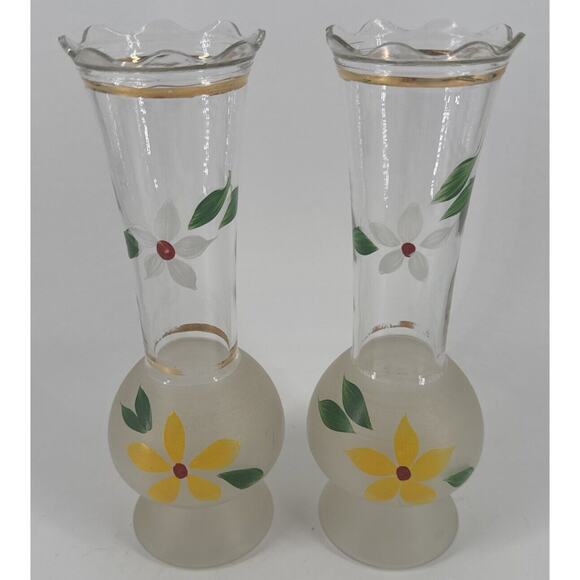 Vases w/Gold Trim Pair 2 Vintage 9" MCM Bartlett Collins Hand Painted Free Ship - Picture 1 of 16